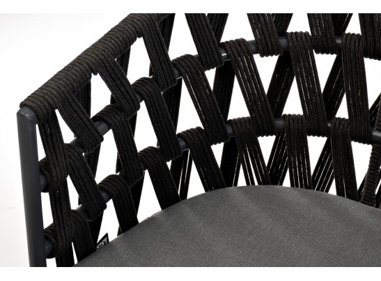 "Диего" стул плетеный из роупа, основание дуб, роуп темно-серый круглый, ткань серая в Каменске-Уральском