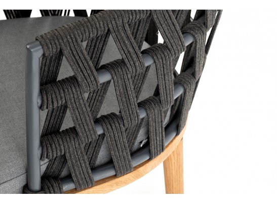 "Диего" стул плетеный из роупа, основание дуб, роуп темно-серый круглый, ткань серая в Каменске-Уральском