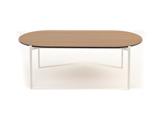 "Диего" журнальный стол из HPL 120х60 H40, каркас белый муар, цвет "дуб" в Каменске-Уральском