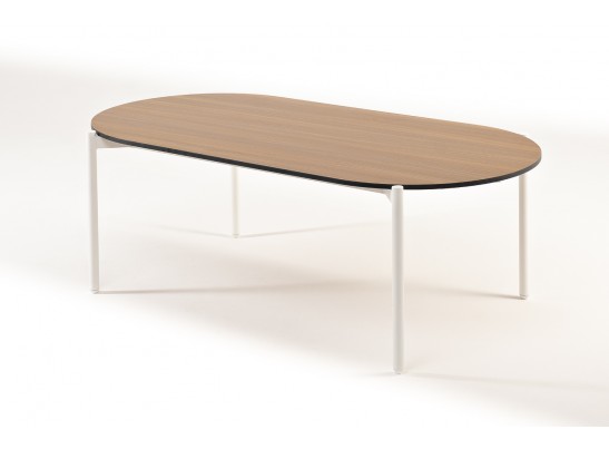 "Диего" журнальный стол из HPL 120х60 H40, каркас белый муар, цвет "дуб" в Каменске-Уральском