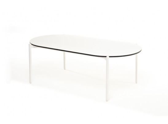 "Диего" журнальный стол из HPL 120х60 H40, каркас белый муар, цвет "молочный" в Каменске-Уральском