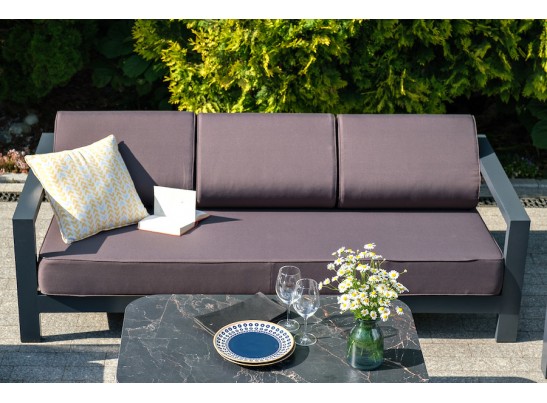 "Гранада" диван 3-местный, каркас алюминий темно-серый (RAL7024) муар, ткань темно-серая 027 в Каменске-Уральском