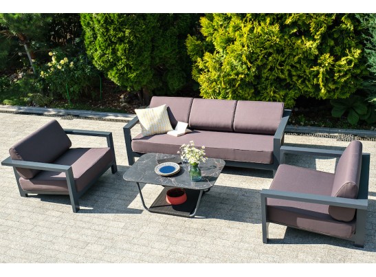 "Гранада" диван 3-местный, каркас алюминий темно-серый (RAL7024) муар, ткань темно-серая 027 в Каменске-Уральском