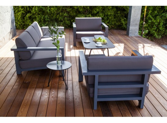 "Гранада" диван 3-местный, каркас алюминий темно-серый (RAL7024) муар, ткань темно-серая 027 в Каменске-Уральском