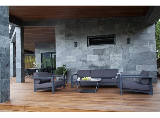 "Гранада" диван 3-местный, каркас алюминий темно-серый (RAL7024) муар, ткань темно-серая 027 в Каменске-Уральском