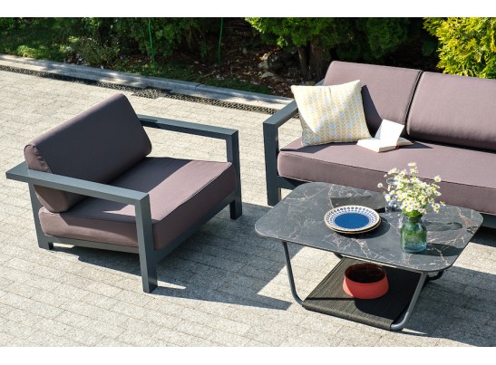 "Гранада" кресло алюминиевое, цвет темно-серый (RAL7024) муар, ткань темно-серая 027 в Каменске-Уральском