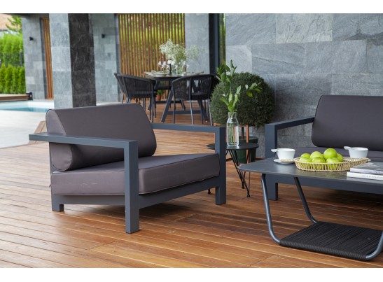 "Гранада" кресло алюминиевое, цвет темно-серый (RAL7024) муар, ткань темно-серая 027 в Каменске-Уральском