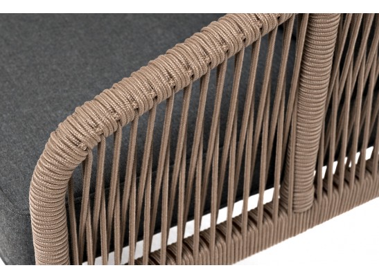 "Канны" диван 2-местный плетеный из роупа, каркас алюминий коричневый (RAL8016) муар, роуп коричневый круглый, ткань темно-серая 027 в Каменске-Уральском