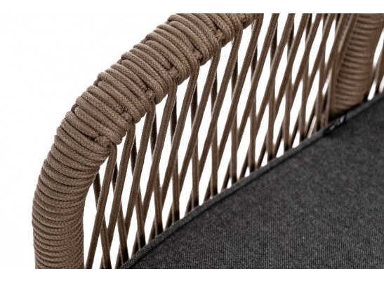 "Канны" диван 2-местный плетеный из роупа, каркас алюминий коричневый (RAL8016) муар, роуп коричневый круглый, ткань темно-серая 027 в Каменске-Уральском