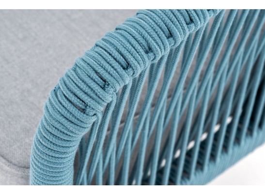 "Канны" диван 2-местный плетеный из роупа, каркас алюминий светло-серый (RAL7035) муар, роуп бирюзовый круглый, ткань светло-серая в Каменске-Уральском