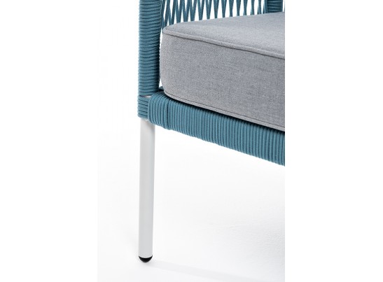 "Канны" диван 2-местный плетеный из роупа, каркас алюминий светло-серый (RAL7035) муар, роуп бирюзовый круглый, ткань светло-серая в Каменске-Уральском