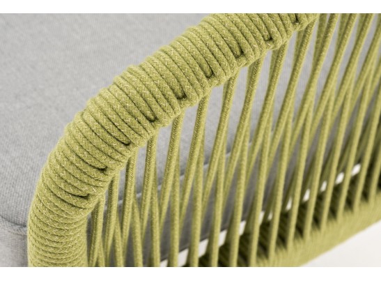"Канны" диван 2-местный плетеный из роупа, каркас алюминий светло-серый (RAL7035) муар, роуп салатовый меланж круглый, ткань светло-серая в Каменске-Уральском