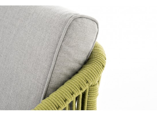 "Канны" диван 2-местный плетеный из роупа, каркас алюминий светло-серый (RAL7035) муар, роуп салатовый меланж круглый, ткань светло-серая в Каменске-Уральском