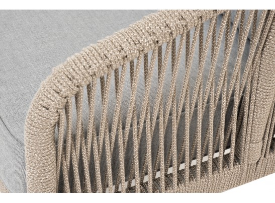 "Канны" диван 2-местный плетеный из роупа, каркас алюминий светло-серый (RAL7035) шагрень, роуп серый меланж круглый, ткань светло-серая в Каменске-Уральском
