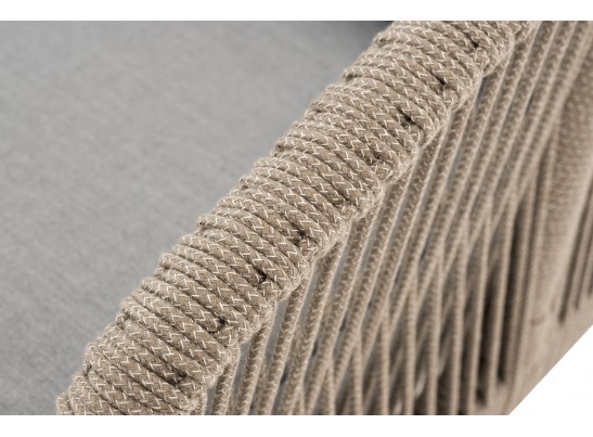 "Канны" диван 2-местный плетеный из роупа, каркас алюминий светло-серый (RAL7035) шагрень, роуп серый меланж круглый, ткань светло-серая в Каменске-Уральском