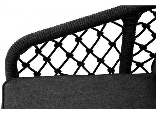 "Канны" диван 2-местный плетеный из роупа (узелки), каркас алюминий темно-серый (RAL7024) муар, роуп темно-серый круглый, ткань темно-серая 027 в Каменске-Уральском