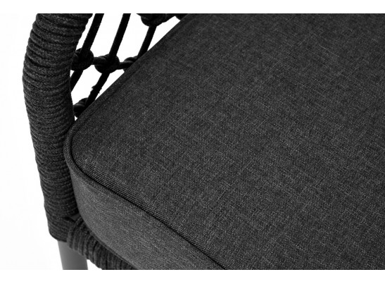 "Канны" диван 2-местный плетеный из роупа (узелки), каркас алюминий темно-серый (RAL7024) муар, роуп темно-серый круглый, ткань темно-серая 027 в Каменске-Уральском