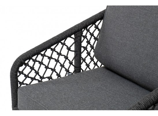 "Канны" диван 2-местный плетеный из роупа (узелки), каркас алюминий темно-серый (RAL7024) муар, роуп темно-серый круглый, ткань темно-серая 027 в Каменске-Уральском