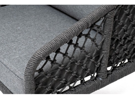 "Канны" диван 2-местный плетеный из роупа (узелки), каркас алюминий темно-серый (RAL7024) муар, роуп темно-серый круглый, ткань темно-серая 027 в Каменске-Уральском