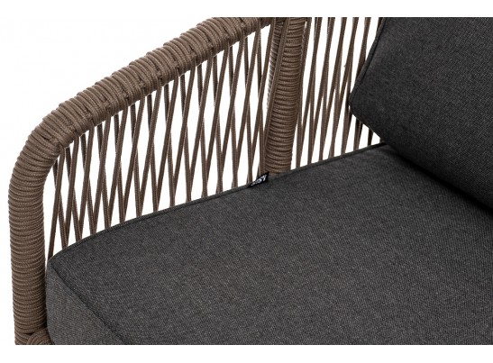 "Канны" диван 3-местный плетеный из роупа, каркас алюминий темно-серый (RAL7024) шагрень, роуп темно-серый круглый, ткань темно-серая 019 в Каменске-Уральском
