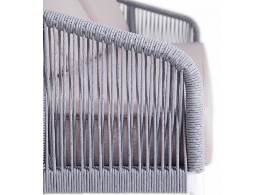 "Канны" диван 2-местный плетеный из роупа, каркас алюминий белый, роуп светло-серый, ткань светло-серая в Каменске-Уральском