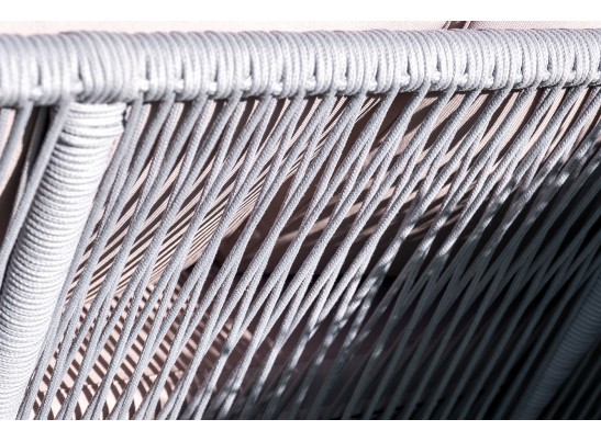 "Канны" диван 2-местный плетеный из роупа, каркас алюминий белый, роуп светло-серый, ткань светло-серая в Каменске-Уральском