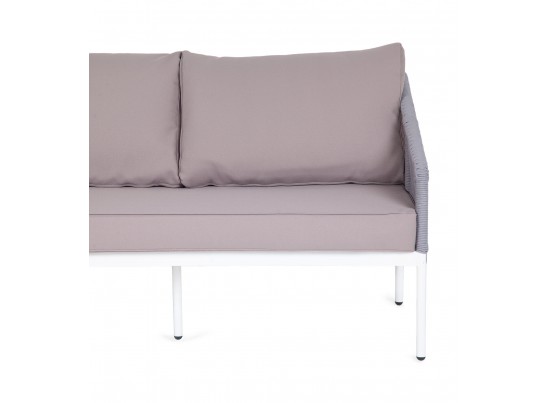 "Канны" диван 2-местный плетеный из роупа, каркас алюминий белый, роуп светло-серый кругл, ткань серая в Каменске-Уральском