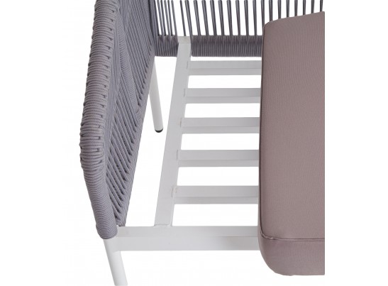 "Канны" диван 2-местный плетеный из роупа, каркас алюминий белый, роуп светло-серый кругл, ткань серая в Каменске-Уральском