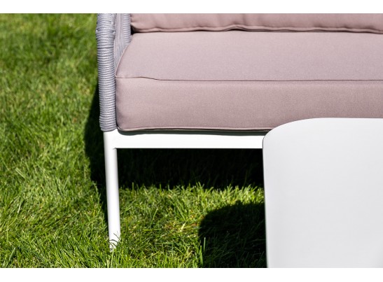 "Канны" диван 2-местный плетеный из роупа, каркас алюминий белый, роуп светло-серый кругл, ткань серая в Каменске-Уральском