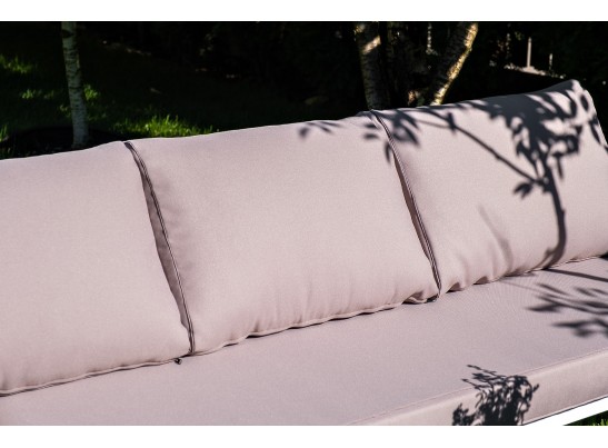 "Канны" диван 2-местный плетеный из роупа, каркас алюминий белый, роуп светло-серый кругл, ткань серая в Каменске-Уральском