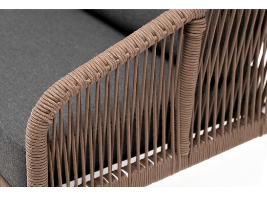 "Канны" диван 2-местный плетеный из роупа, каркас алюминий белый, роуп коричневый круглый, ткань серая в Каменске-Уральском
