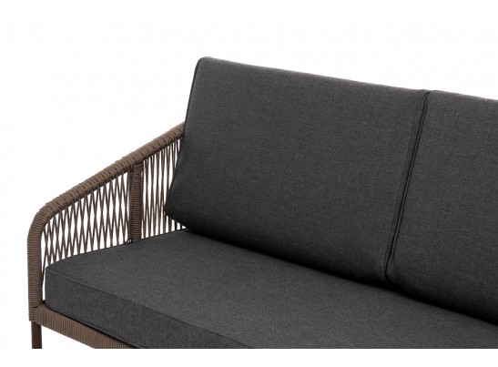 "Канны" диван 2-местный плетеный из роупа, каркас алюминий коричневый, роуп коричневый, ткань серая в Каменске-Уральском