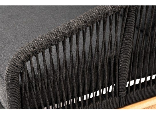 "Канны" диван 3-местный плетеный из роупа, основание дуб, роуп темно-серый круглый, ткань темно-серая 027 в Каменске-Уральском