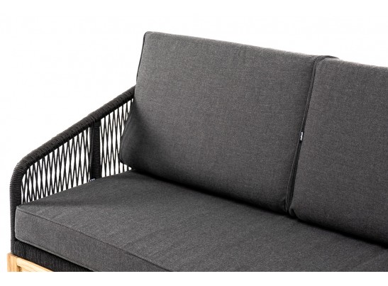 "Канны" диван 3-местный плетеный из роупа, основание дуб, роуп темно-серый круглый, ткань темно-серая 027 в Каменске-Уральском