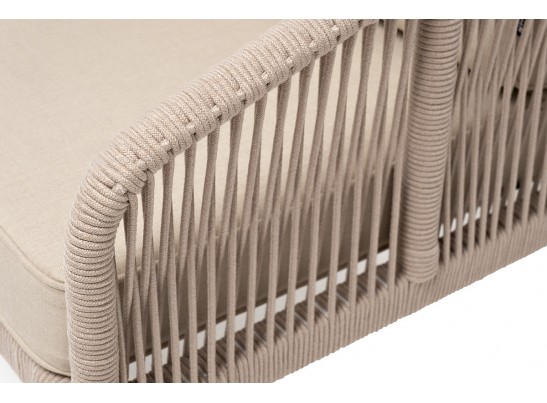 "Канны" кресло плетеное из роупа, каркас алюминий белый, муар, роуп бежевый круглый, ткань бежевая 035 в Каменске-Уральском