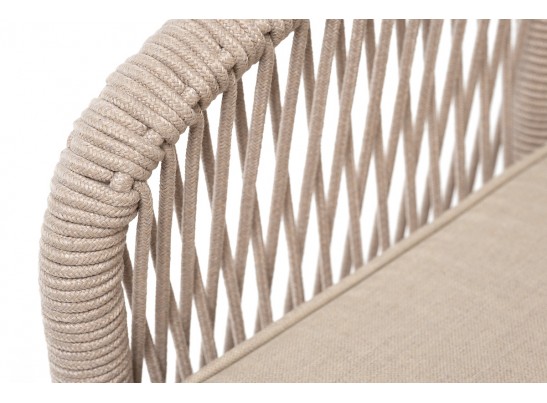 "Канны" кресло плетеное из роупа, каркас алюминий белый, муар, роуп бежевый круглый, ткань бежевая 052 в Каменске-Уральском