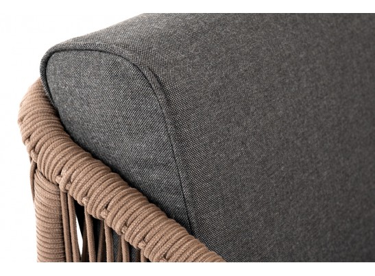 "Канны" кресло плетеное из роупа, каркас алюминий коричневый (RAL8016) муар, роуп коричневый круглый, ткань темно-серая 027 в Каменске-Уральском