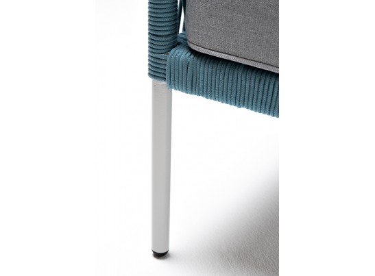 "Канны" кресло плетеное из роупа, каркас алюминий светло-серый (RAL7035) муар, роуп бирюзовый круглый, ткань светло-серая в Каменске-Уральском