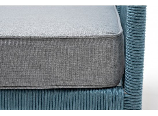 "Канны" кресло плетеное из роупа, каркас алюминий светло-серый (RAL7035) муар, роуп бирюзовый круглый, ткань светло-серая в Каменске-Уральском