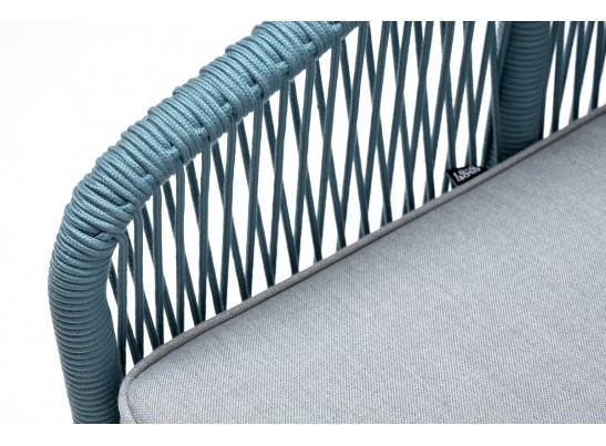 "Канны" кресло плетеное из роупа, каркас алюминий светло-серый (RAL7035) муар, роуп бирюзовый круглый, ткань светло-серая в Каменске-Уральском