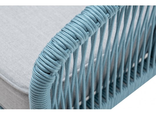 "Канны" кресло плетеное из роупа, каркас алюминий светло-серый (RAL7035) муар, роуп бирюзовый круглый, ткань светло-серая в Каменске-Уральском