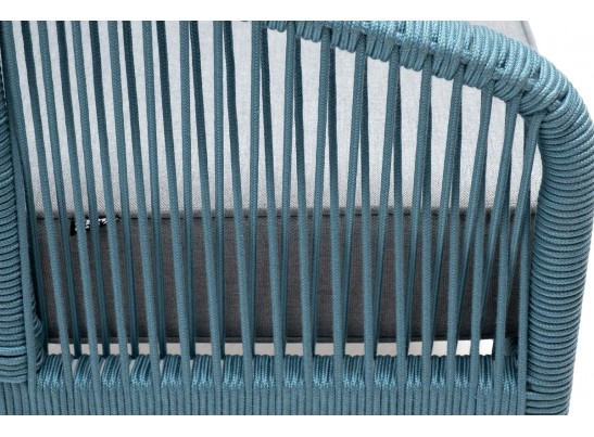 "Канны" кресло плетеное из роупа, каркас алюминий светло-серый (RAL7035) муар, роуп бирюзовый круглый, ткань светло-серая в Каменске-Уральском