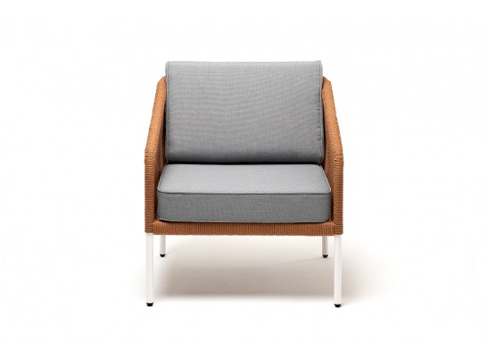 "Канны" кресло плетеное из роупа, каркас алюминий светло-серый (RAL7035) муар, роуп светло-серый круглый, ткань светло-серая в Каменске-Уральском