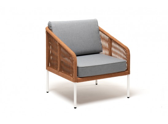 "Канны" кресло плетеное из роупа, каркас алюминий светло-серый (RAL7035) муар, роуп светло-серый круглый, ткань светло-серая в Каменске-Уральском