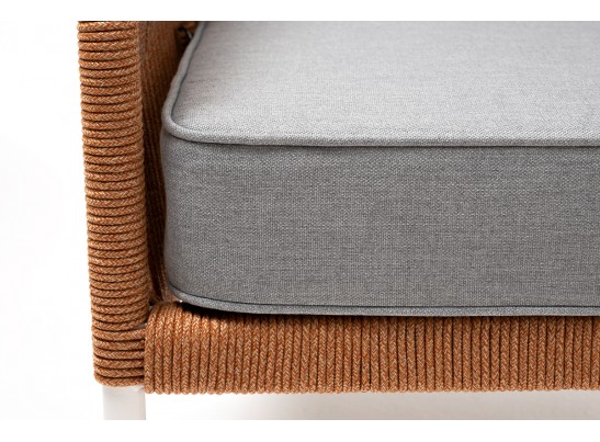 "Канны" кресло плетеное из роупа, каркас алюминий светло-серый (RAL7035) муар, роуп светло-серый круглый, ткань светло-серая в Каменске-Уральском