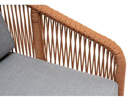 "Канны" кресло плетеное из роупа, каркас алюминий светло-серый (RAL7035) муар, роуп светло-серый круглый, ткань светло-серая в Каменске-Уральском