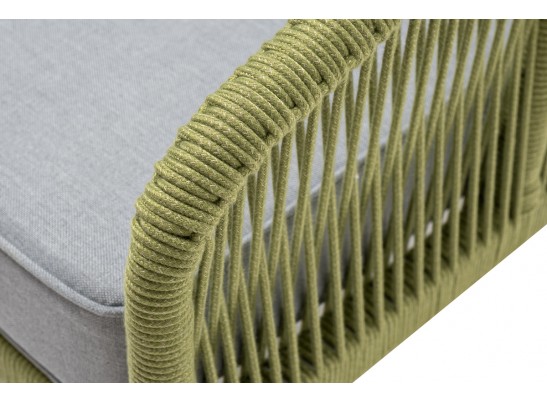 "Канны" кресло плетеное из роупа, каркас алюминий светло-серый (RAL7035) муар, роуп салатовый меланж круглый, ткань светло-серая в Каменске-Уральском