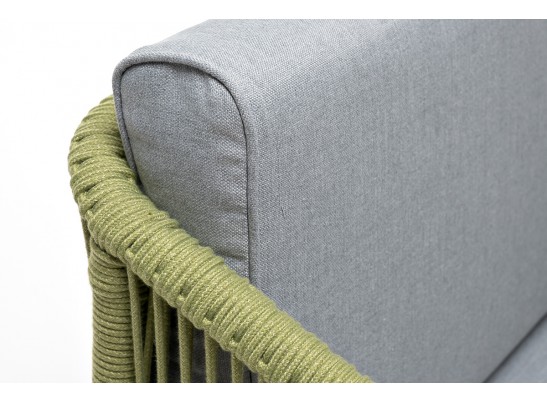 "Канны" кресло плетеное из роупа, каркас алюминий светло-серый (RAL7035) муар, роуп салатовый меланж круглый, ткань светло-серая в Каменске-Уральском