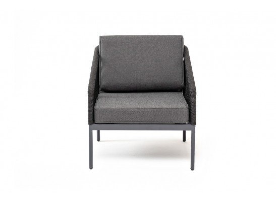 "Канны" кресло плетеное из роупа, каркас алюминий темно-серый (RAL7024) муар, роуп темно-серый круглый, ткань темно-серая 027 в Каменске-Уральском