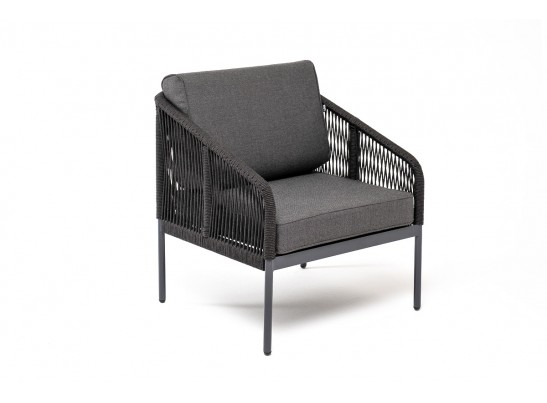 "Канны" кресло плетеное из роупа, каркас алюминий темно-серый (RAL7024) муар, роуп темно-серый круглый, ткань темно-серая 027 в Каменске-Уральском